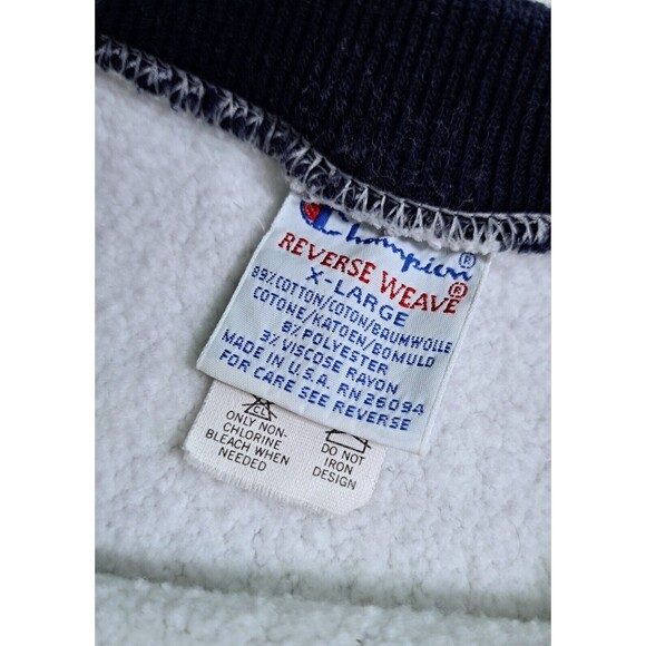 Vintage Champion Size XL Reverse Weave Avalon Varsity Gray Navy Blue 90s Sweater - Picture 4 of 12